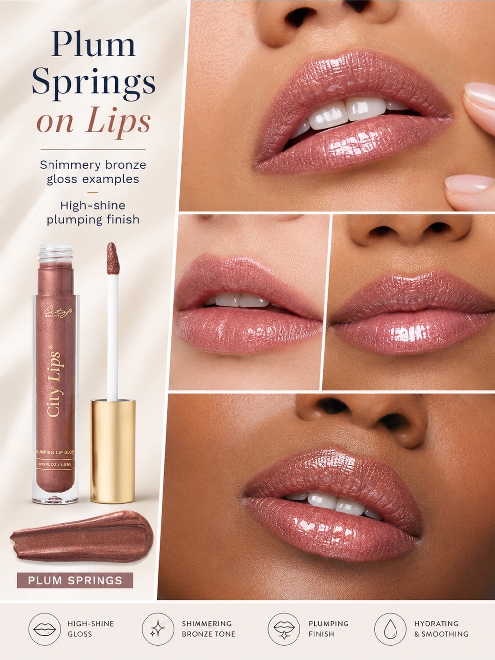 City Beauty Plum Springs City Lips Plumping Lip Gloss- metallic cool tone bronze